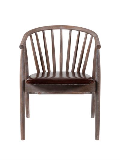 Rizoma Natural Ahşap Masif Eskitme Kayın Sandalye Kahverengi Deri Döşemeli Detaylı İşçilik Modern Şık Tasarım