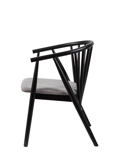 Rizoma Natural Ahşap Siyah Renk Kayın Sandalye Gri Döşemeli Detaylı İşçilik Modern Şık Tasarım