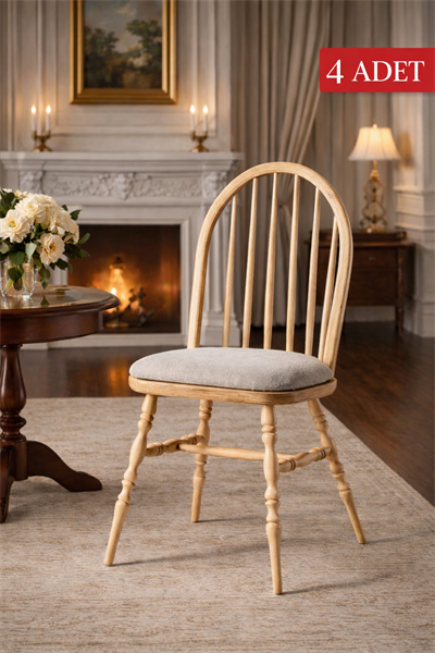 Rodop Natural Ahşap Kayın Sandalye Detaylı İşçilik Modern Şık Tasarım (4 Adet)
