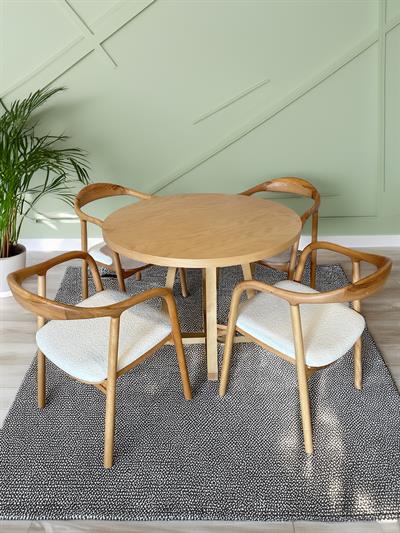 Roma Ahşap Naturel Renk Yuvarlak Masa Takımı 100x100 Cm - 4 Adet Doğal Ahşap Sandalye Bohem & İskandinav Şık Tasarım