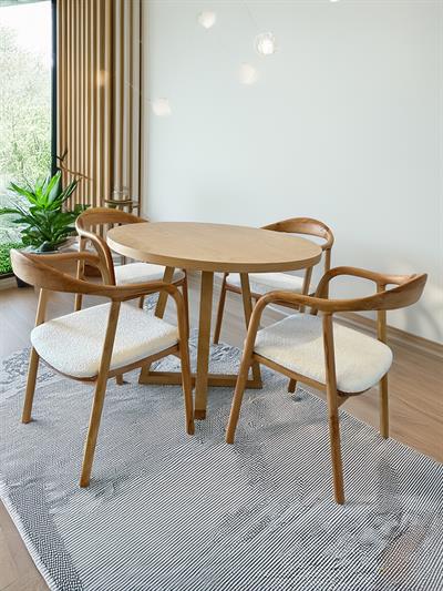 Roma Ahşap Naturel Renk Yuvarlak Masa Takımı 100x100 Cm - 4 Adet Doğal Ahşap Sandalye Bohem & İskandinav Şık Tasarım