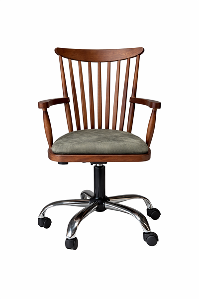 Secreto Doğal Ahşap Ceviz Renk Kolçaklı Döner Çalışma Sandalyesi 55x60x86 Cm - Modern & Şık Tasarım