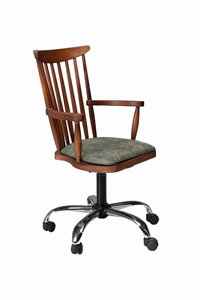 Secreto Doğal Ahşap Ceviz Renk Kolçaklı Döner Çalışma Sandalyesi 55x60x86 Cm - Modern & Şık Tasarım