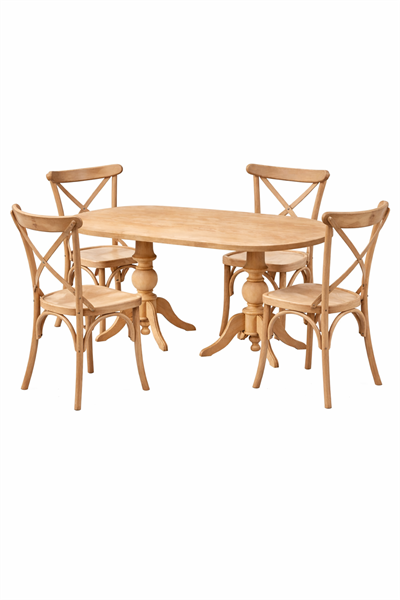 Seranova Doğal Masif Ahşap Kayın Yemek Masası ve 4 Sandalye Takımı – Torna Ayaklı Modern Tasarım