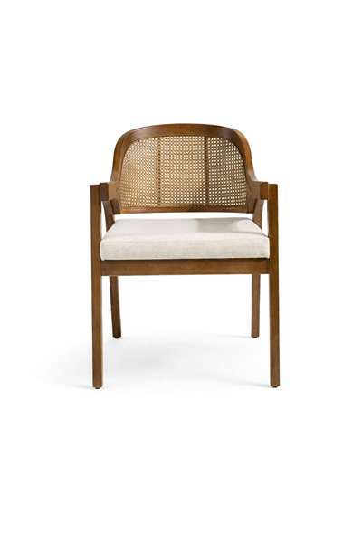 Silfi Doğal Ahşap Döşemeli Ceviz Kolçaklı Hazeranlı  Sandalye El İşçiliği Modern İskandinav Tasarım