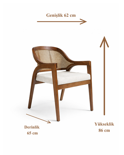 Silfi Doğal Ahşap Döşemeli Ceviz Kolçaklı Hazeranlı  Sandalye El İşçiliği Modern İskandinav Tasarım