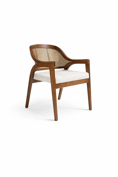 Silfi Doğal Ahşap Döşemeli Ceviz Kolçaklı Hazeranlı  Sandalye El İşçiliği Modern İskandinav Tasarım