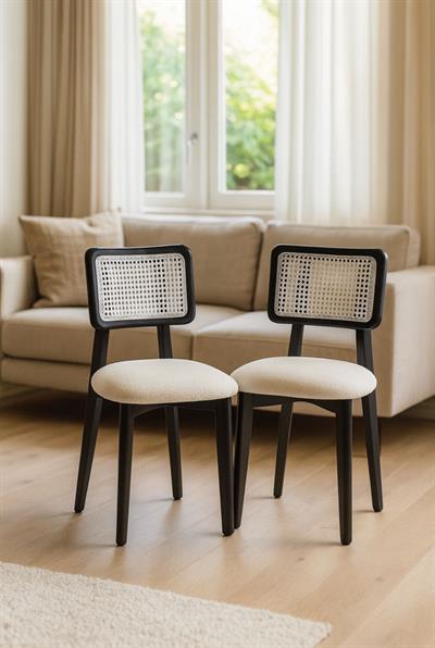 Siyah Hasırlı Ahşap Sandalye – Kayın Ağacı Hazeran Örgü (2 Adet )