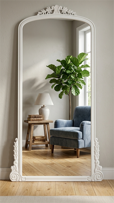 Siyah Klasik Oymalı Boy Aynası 97x183 cm | Alberohome