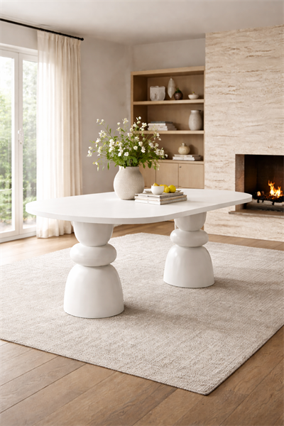 Torella Doğal Masif Ahşap Oval Yemek Masası – Heykelsi Ayak Modern Tasarım | Alberohome