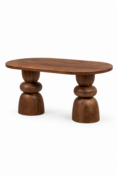 Torella Doğal Masif Ahşap Oval Yemek Masası – Heykelsi Ayak Modern Tasarım | Alberohome
