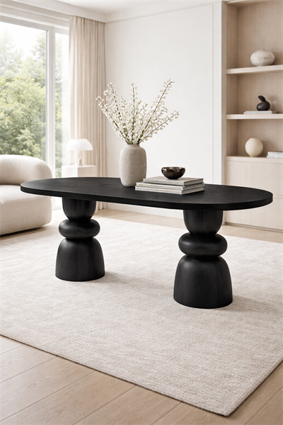 Torella Doğal Masif Ahşap Oval Yemek Masası – Heykelsi Ayak Modern Tasarım | Alberohome