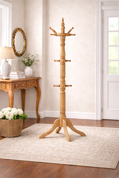 Torna Gövdeli Ahşap Askılık – Ayaklı Portmanto ve Antre Askısı – 176 cm