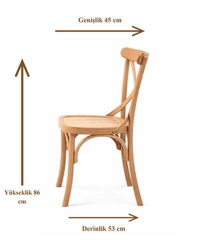 Velmora Doğal Ahşap Naturel Renk Kayın Sandalye Çapraz Sırt Detaylı El İşçiliği Modern İskandinav Tasarım | Alberohome