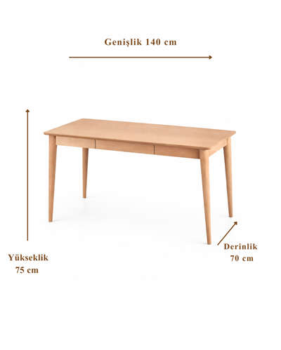 Velmora Retro Zarif Ahşap Çalışma Masası – Konik Ayak Tasarım