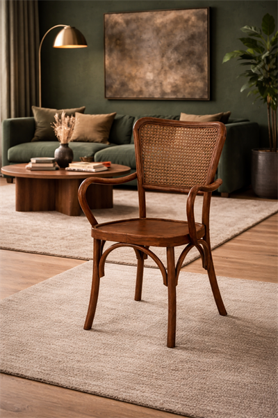 Velora Hasırlı Kayın Ağacı Kollu Tonet Sandalye – El İşçiliği Modern & Bohem Tasarım | Alberohome