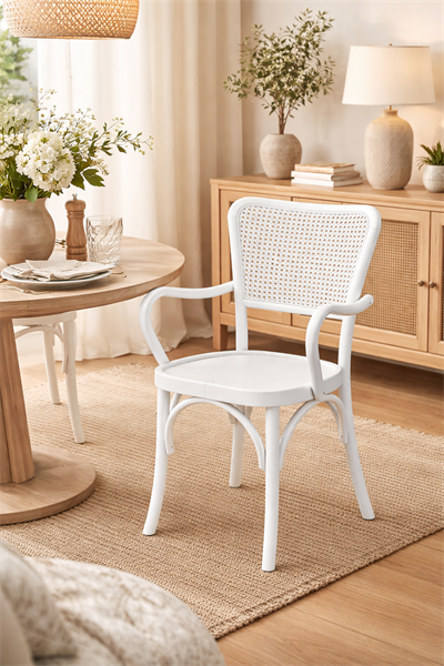Velora Hasırlı Kayın Ağacı Kollu Tonet Sandalye – El İşçiliği Modern & Bohem Tasarım | Alberohome
