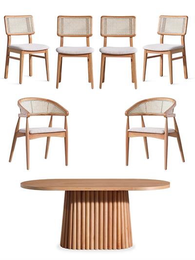 Venessa Ahşap Naturel Oval Masa Takımı 160x90 Cm - 6 Adet Doğal Hazerenlı Sandalye Rustik Şık Tasarım