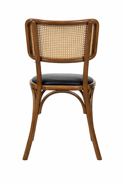 Viena Hasır Sırtlı Masif Ahşap Sandalye – Siyah Deri Oturum