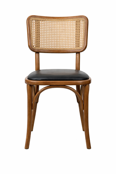 Viena Hasır Sırtlı Masif Ahşap Sandalye – Siyah Deri Oturum