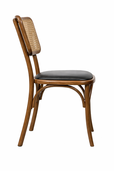 Viena Hasır Sırtlı Masif Ahşap Sandalye – Siyah Deri Oturum