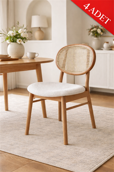 Violet Natural Ahşap Hazeranlı Kayın Sandalye Detaylı İşçilik Modern Şık Tasarım (4 Adet)
