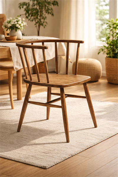 Virel Doğal Ahşap Kayın Kolçaklı Sandalye Kavisli Sırt Tasarım Modern İskandinav Stil | Alberohome
