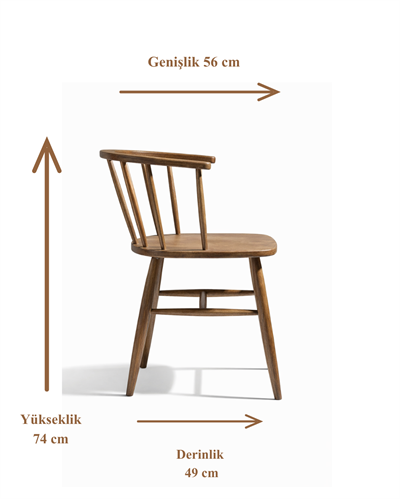 Virel Doğal Ahşap Kayın Kolçaklı Sandalye Kavisli Sırt Tasarım Modern İskandinav Stil | Alberohome
