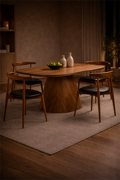 Virezza Doğal Ahşap Yemek Masası Takımı 4 Kişilik Silindir Ayak Modern Tasarım | Alberohome