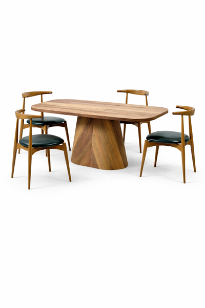 Virezza Doğal Ahşap Yemek Masası Takımı 4 Kişilik Silindir Ayak Modern Tasarım | Alberohome