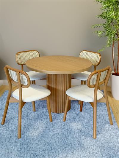 Viyana Naturel Renk Yuvarlak Ahşap Masa Takımı 100x100 Cm - 4 Adet Doğal Hazeranlı Sandalye Bohem & İskandinav Şık Tasarım