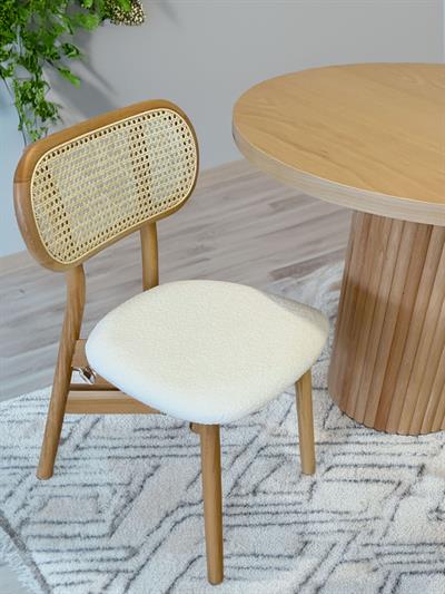 Viyana Naturel Renk Yuvarlak Ahşap Masa Takımı 100x100 Cm - 4 Adet Doğal Hazeranlı Sandalye Bohem & İskandinav Şık Tasarım