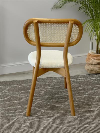 Viyana Beyaz Tabla Naturel Renk Ayaklı Yuvarlak Masa Takımı 100x100 Cm - 4 Adet Doğal Hazeranlı Sandalye Bohem & İskandinav Şık Tasarım