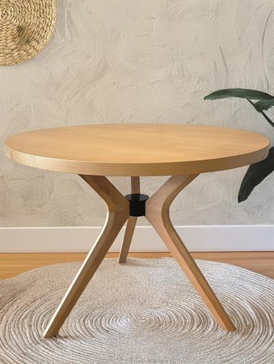 Simge Naturel Renk Yuvarlak Ahşap Masa Takımı 100x100 Cm - 4 Naturel Renk Hazeranlı Sandalye İskandinav Şık Tasarım