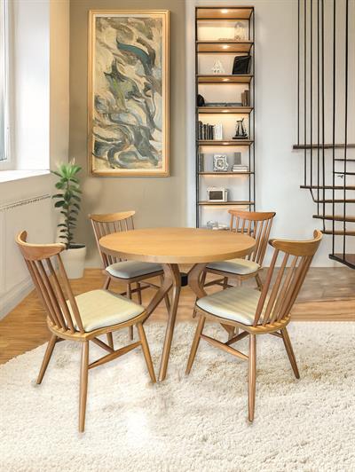 Linda Ahşap Naturel Renk Yuvarlak Masa Takımı 100x100 Cm - 4 Sandalyeli Bohem & İskandinav Şık Tasarım