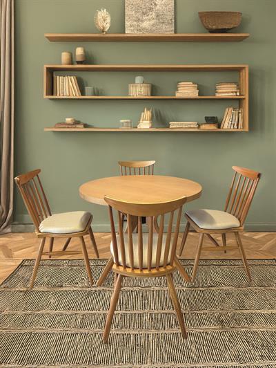 Linda Ahşap Naturel Renk Yuvarlak Masa Takımı 100x100 Cm - 4 Sandalyeli Bohem & İskandinav Şık Tasarım