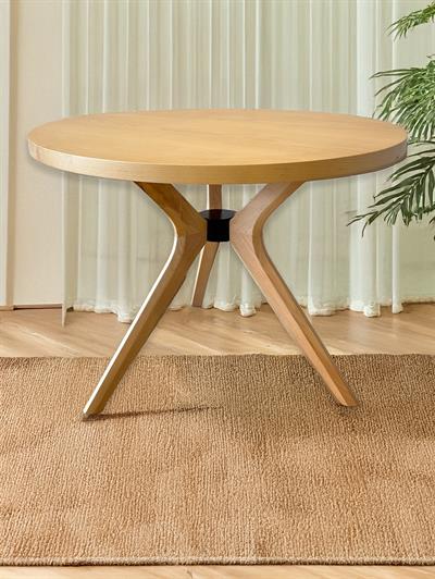 Sina Naturel Renk Yuvarlak Ahşap Masa Takımı 90x90 Cm - 4 Naturel Renk Hazeranlı Sandalye İskandinav Şık Tasarım