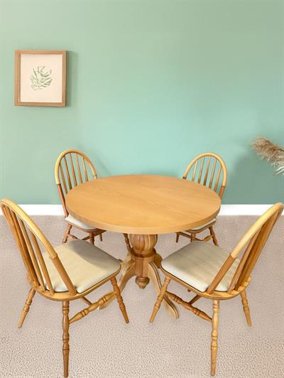 Yade Ahşap Naturel Yuvarlak Masa Takımı 120x120 Cm - 4 Naturel Sandalyeli İskandinav Şık Tasarım