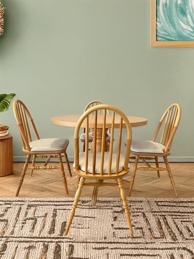 Yade Naturel Yuvarlak Masa Takımı 110x110 Cm - 4 Naturel Sandalyeli İskandinav Şık Tasarım