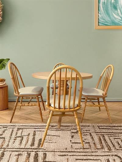 Yade Ahşap Naturel Yuvarlak Masa Takımı 120x120 Cm - 4 Naturel Sandalyeli İskandinav Şık Tasarım