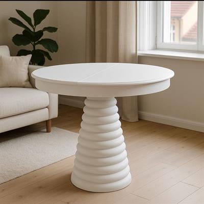 Yuvarlak Açılır Beyaz Ahşap Masa 100x100 - Bohem & İskandinav Tarz