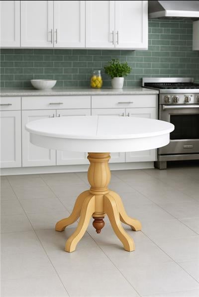 Yuvarlak Açılır Beyaz Tabla Naturel Ayak Ahşap Masa 100x100 - Bohem & İskandinav Tarz