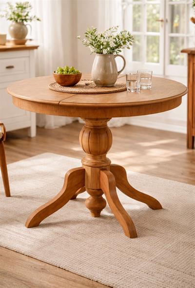 Yuvarlak Açılır Masa | Doğal Ahşap Yuvarlak Açılır Yemek Masası 100×100 – 100×138
