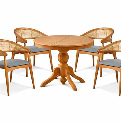 Yuvarlak Açılır Masa Takımı | Ahşap Yuvarlak Açılır Masa ve 4 Adet Hazeran Sandalye