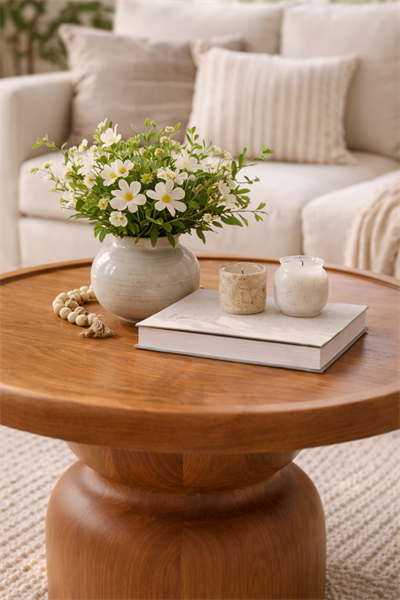 Yuvarlak Ahşap Orta Sehpa – Tek Ayaklı Klasik Modern Tasarım – 80 cm