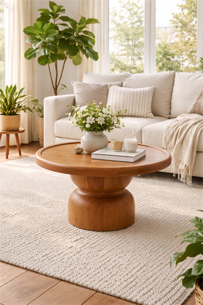 Yuvarlak Ahşap Orta Sehpa – Tek Ayaklı Klasik Modern Tasarım – 80 cm