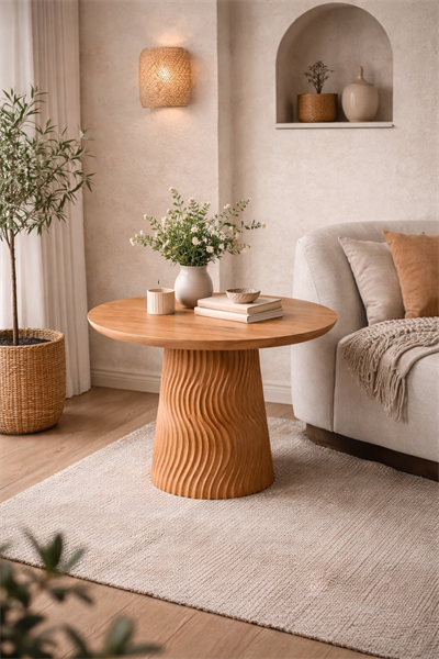 Yuvarlak Ahşap Orta Sehpa – Tek Ayaklı Modern Tasarım