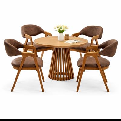 Yuvarlak Masa Takımı – 4 Sandalyeli Ahşap Yemek Masası (100×100 cm)