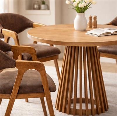 Yuvarlak Masa Takımı – 4 Sandalyeli Ahşap Yemek Masası (100×100 cm)