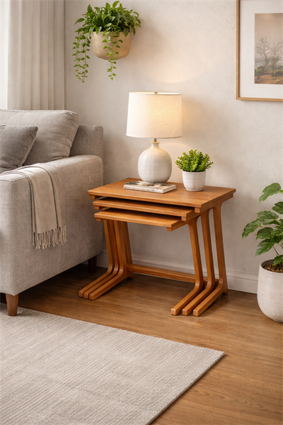 Zebra Kayın Ayaklı Ahşap Zigon Sehpa Seti